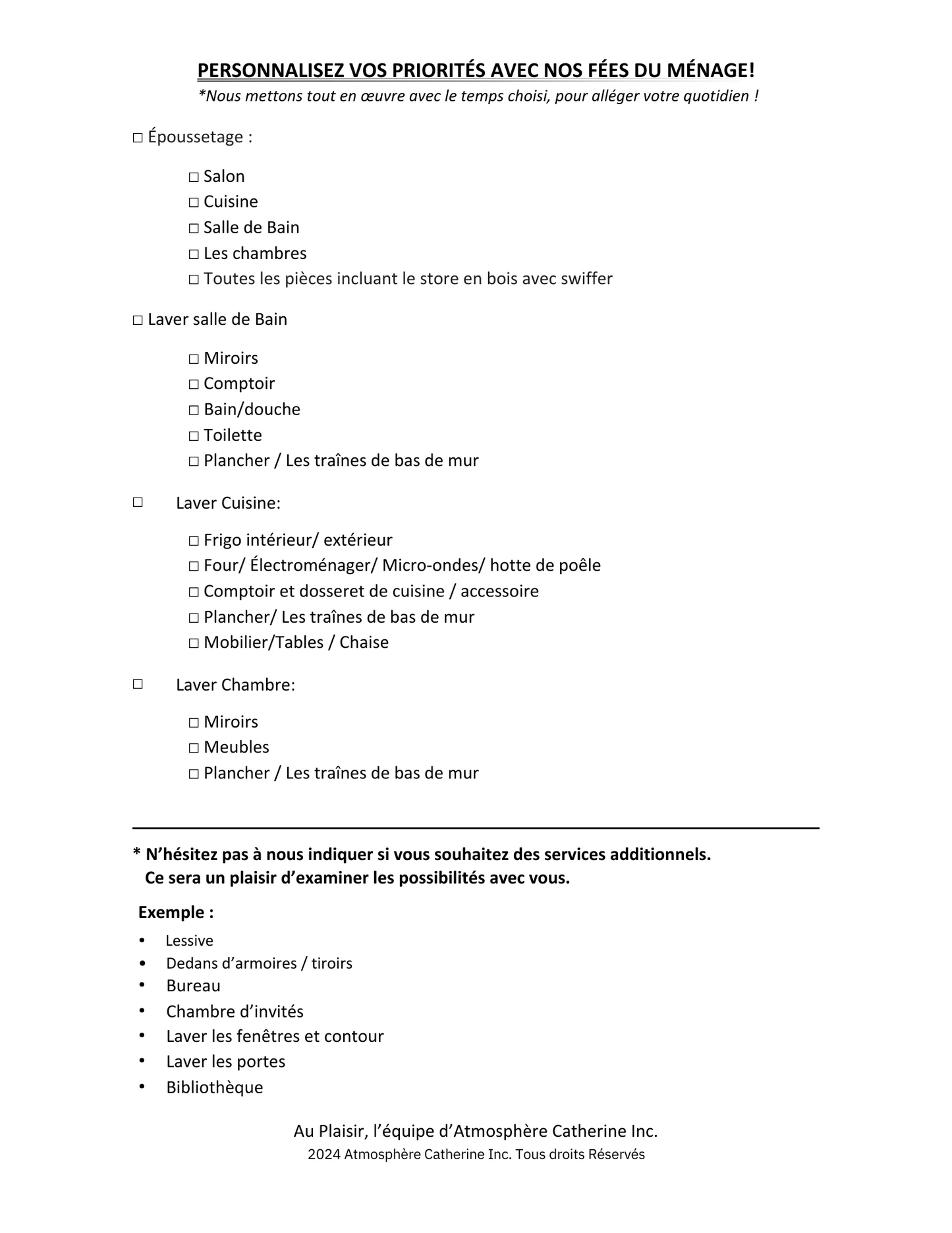 Entretien ménager personnalisé